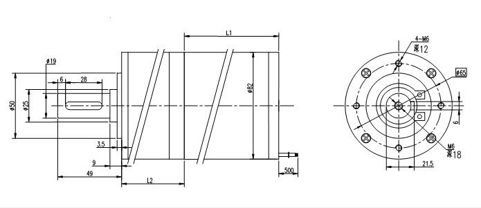 Dibujo de dimensiones del motor de engranaje de CC redondo sin escobillas de 82 mm