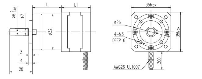 Dibujo del motor de engranajes paso a paso Nema14