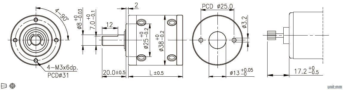 Caja de cambios planetaria de 38 mm