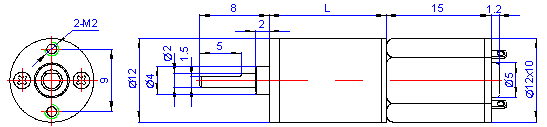 Dibujo de dimensiones del motor de engranajes de CC de 12 mm