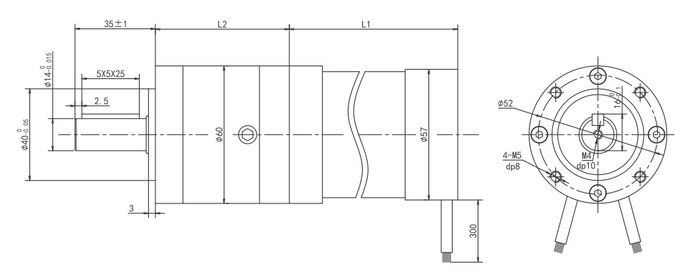 Dibujo t&eacute;cnico del motor de engranajes sin escobillas personalizado reversible