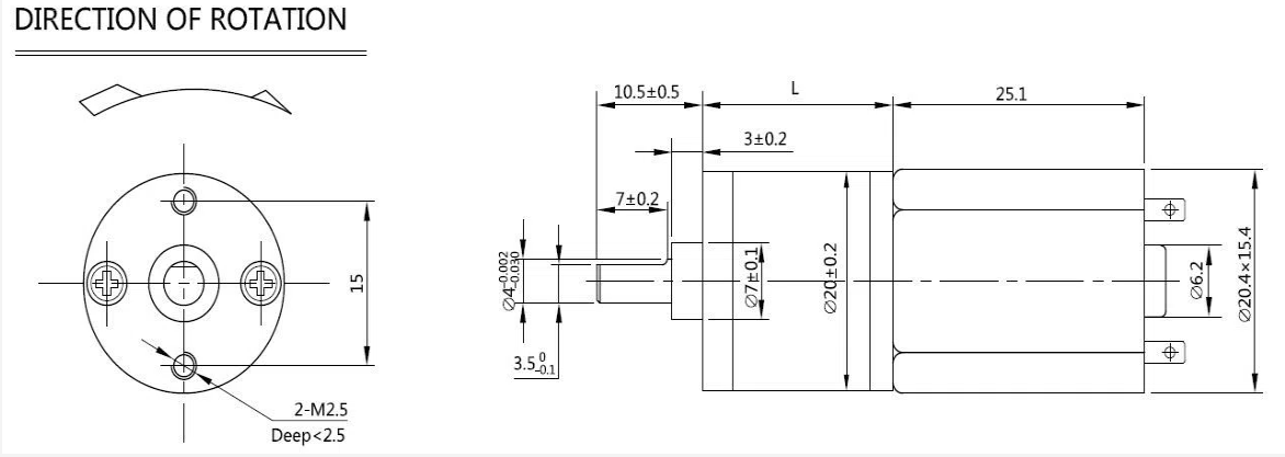 Dibujo de dimensiones del motor de engranajes Micro DC