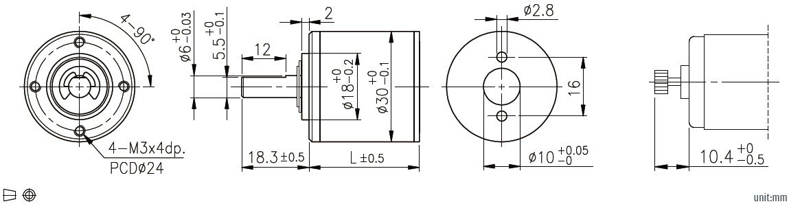 Dibujo t&eacute;cnico de la caja de cambios planetaria de 30 mm.