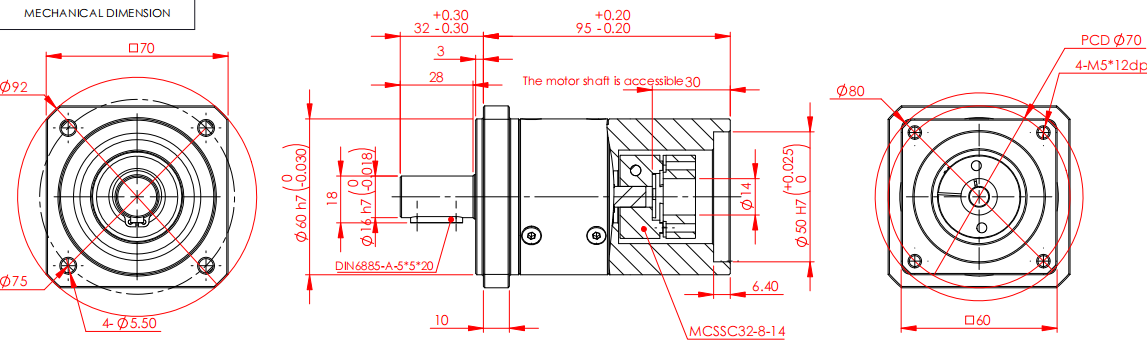 dibujo de dimensiones de la caja de cambios planetaria de alta precisi&oacute;n