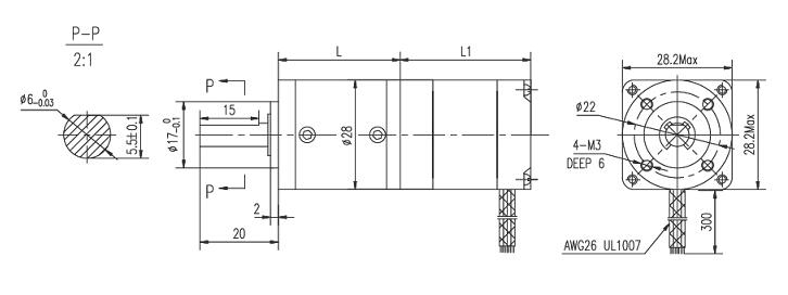 Dibujo t&eacute;cnico del motor paso a paso. 