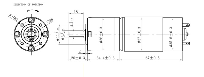 Dibujo de dimensiones del motor de engranaje planetario