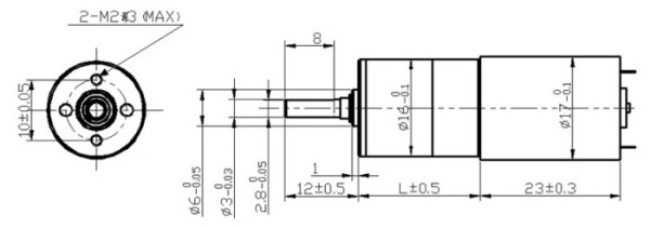 Dibujo de dimensiones del motor de engranaje planetario de 16 mm