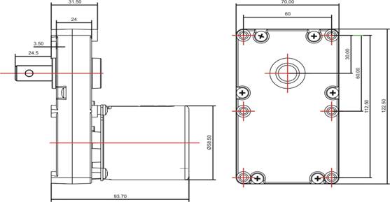 Dimensiones mec&aacute;nicas para motor reductor de CA de eje paralelo personalizado