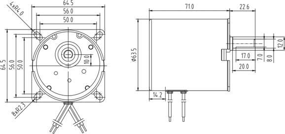 Dibujo del motor s&iacute;ncrono de inducci&oacute;n de CA de 64 mm