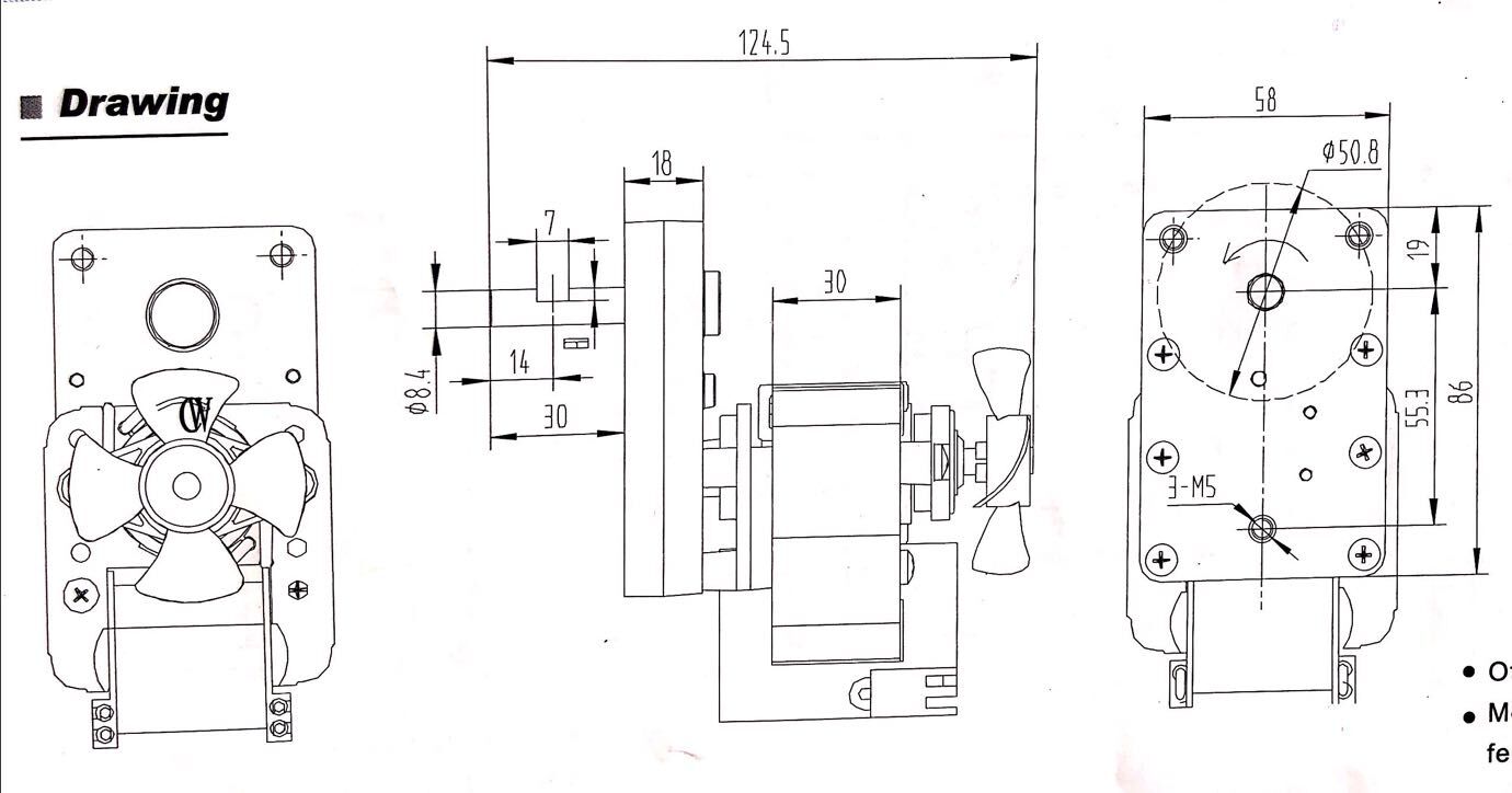 Dimensiones mec&aacute;nicas del motor s&iacute;ncrono de CA