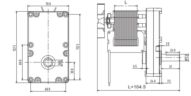 Dimensiones mec&aacute;nicas del motor de polo sombreado de CA de 70 mm