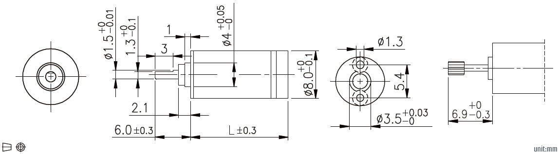 Dimensiones mec&aacute;nicas de la caja de cambios planetaria de 8 mm.