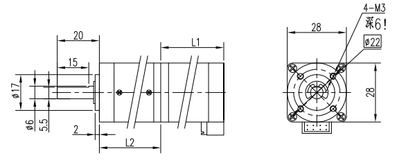 Dibujo t&eacute;cnico del motor de engranajes BLDC